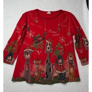 Jess and Jane Made in USA Meow Meow Christmas Ornaments Sz S 3/4 Sleeve Shirt